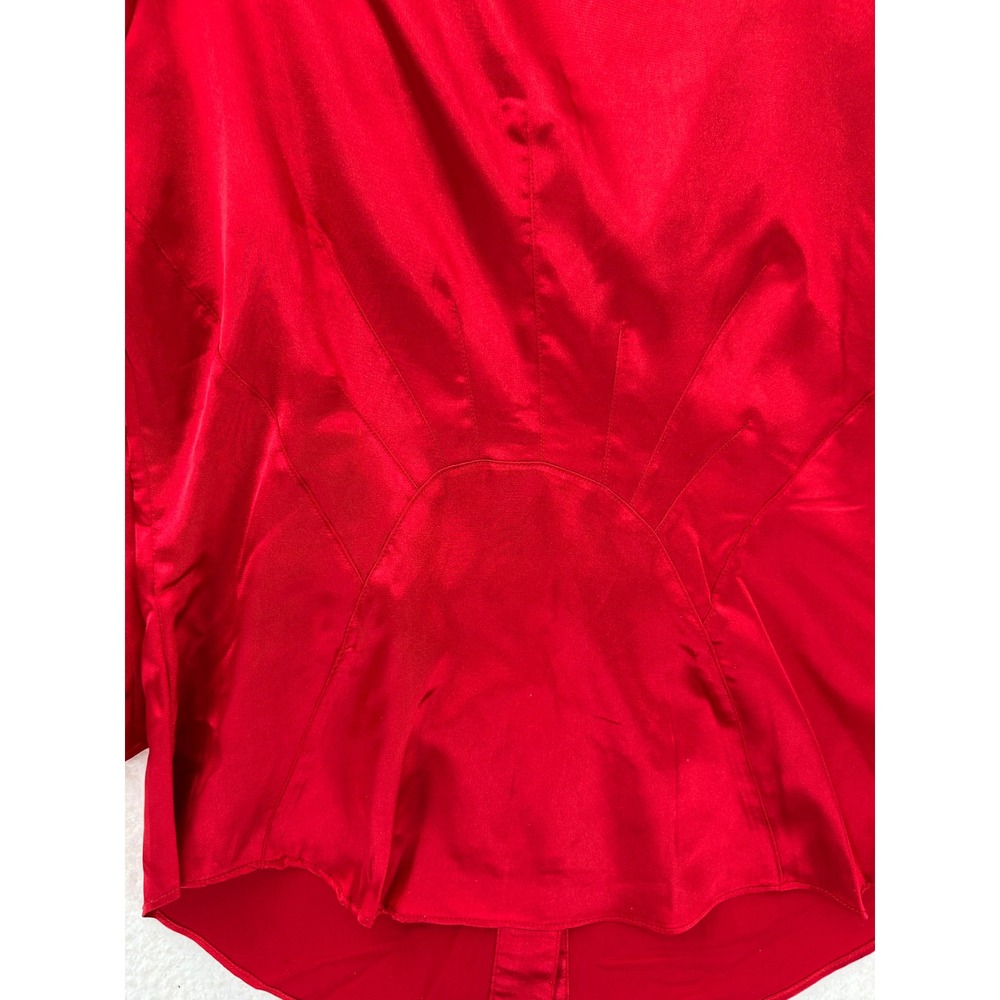 NEW Vertigo Paris Garnet Red Satin Ruched Button Up Blouse VT30285 Womens Medium - Picture 8 of 12
